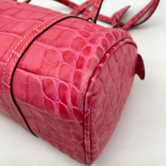 Brahmin Pink Croc Embossed Leather Nile Barrel Shoulder Bag - Picture 8 of 11